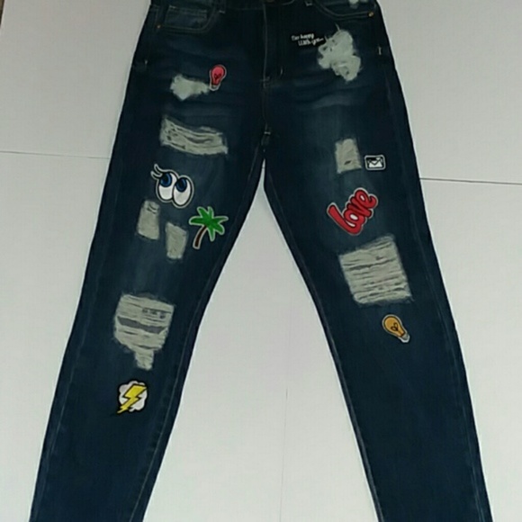 NWT Forever 21 Boyfreind Jeans Distressed- Patches - Picture 4 of 7